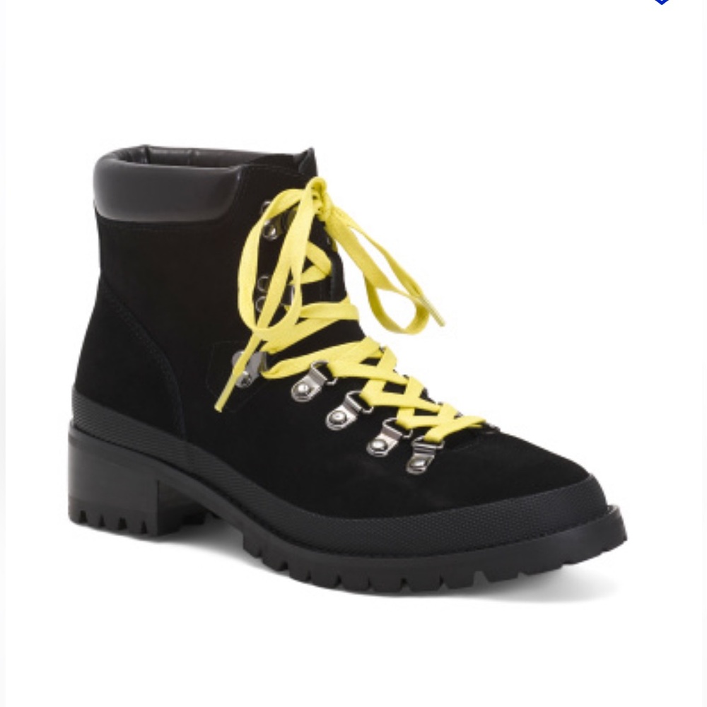NEW AEROSOLES Black Suede Sport Cruz Booties Yellow Shoelaces Women’s 5